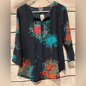 New Van Heusen Floral Print Women's Top Navy Blue Orange Pink Size Size XXS